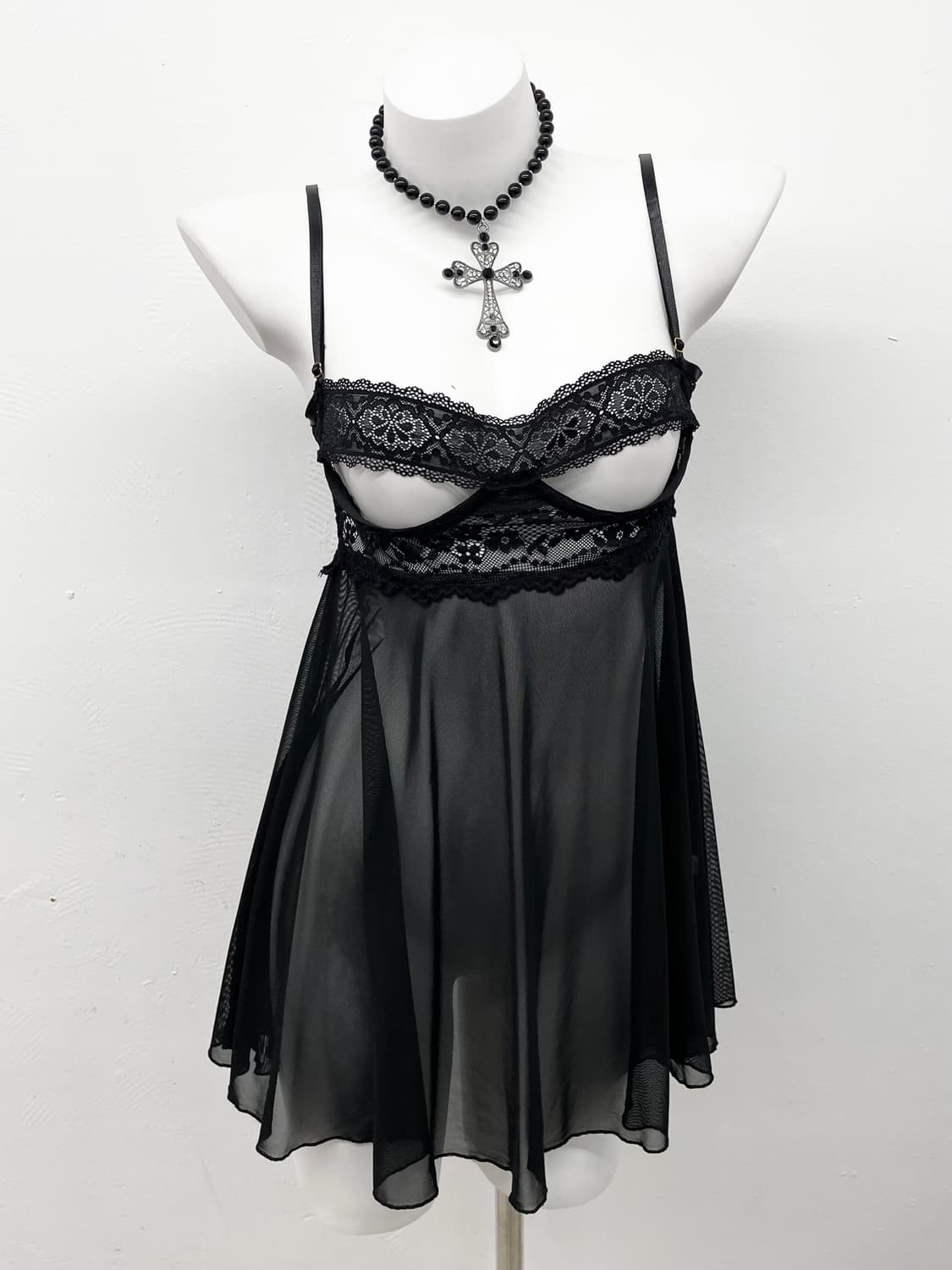 블랙 레이스 시어 슬립 상품이미지1