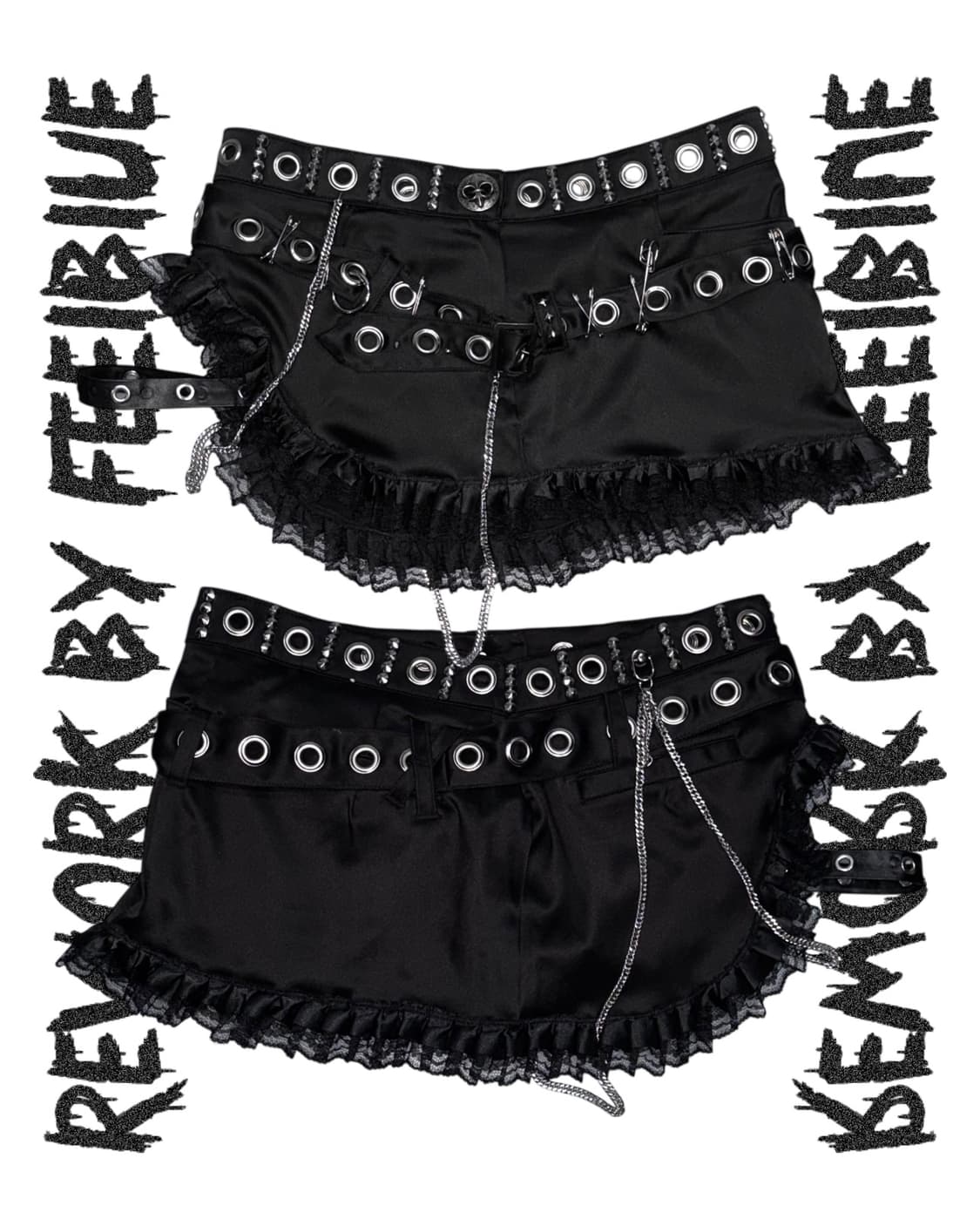 REWORK 032 Black Punk Laced Skirt 상품이미지1