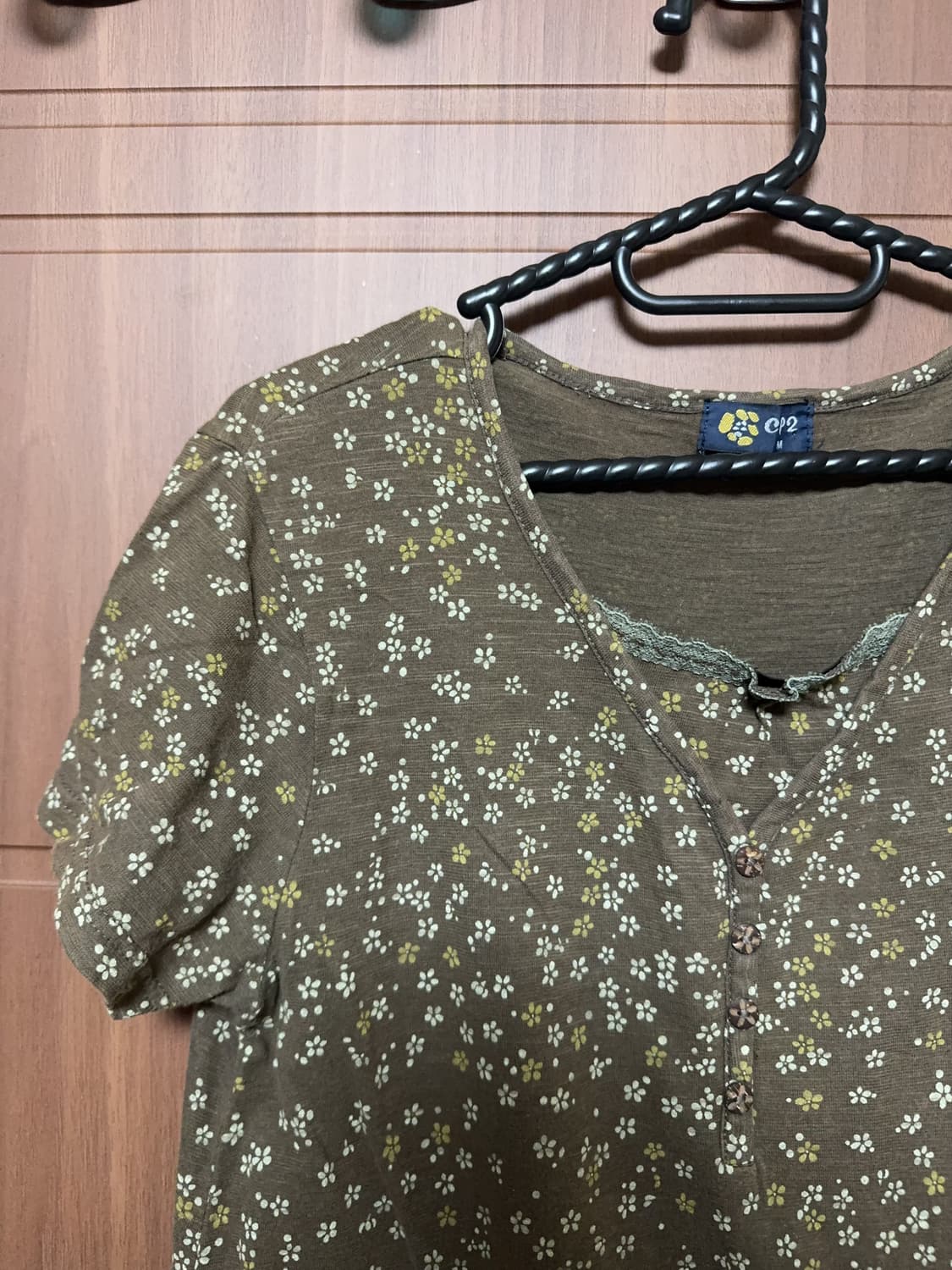 일본 빈티지 모리걸 하구미 잔꽃 반팔티셔츠 크로셰 가디건 세트 상품이미지4