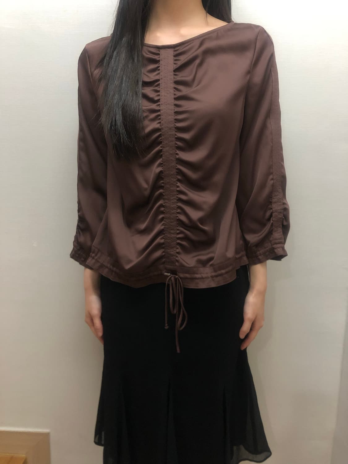 빈티지 브라운 셔링 블라우스 상품이미지1