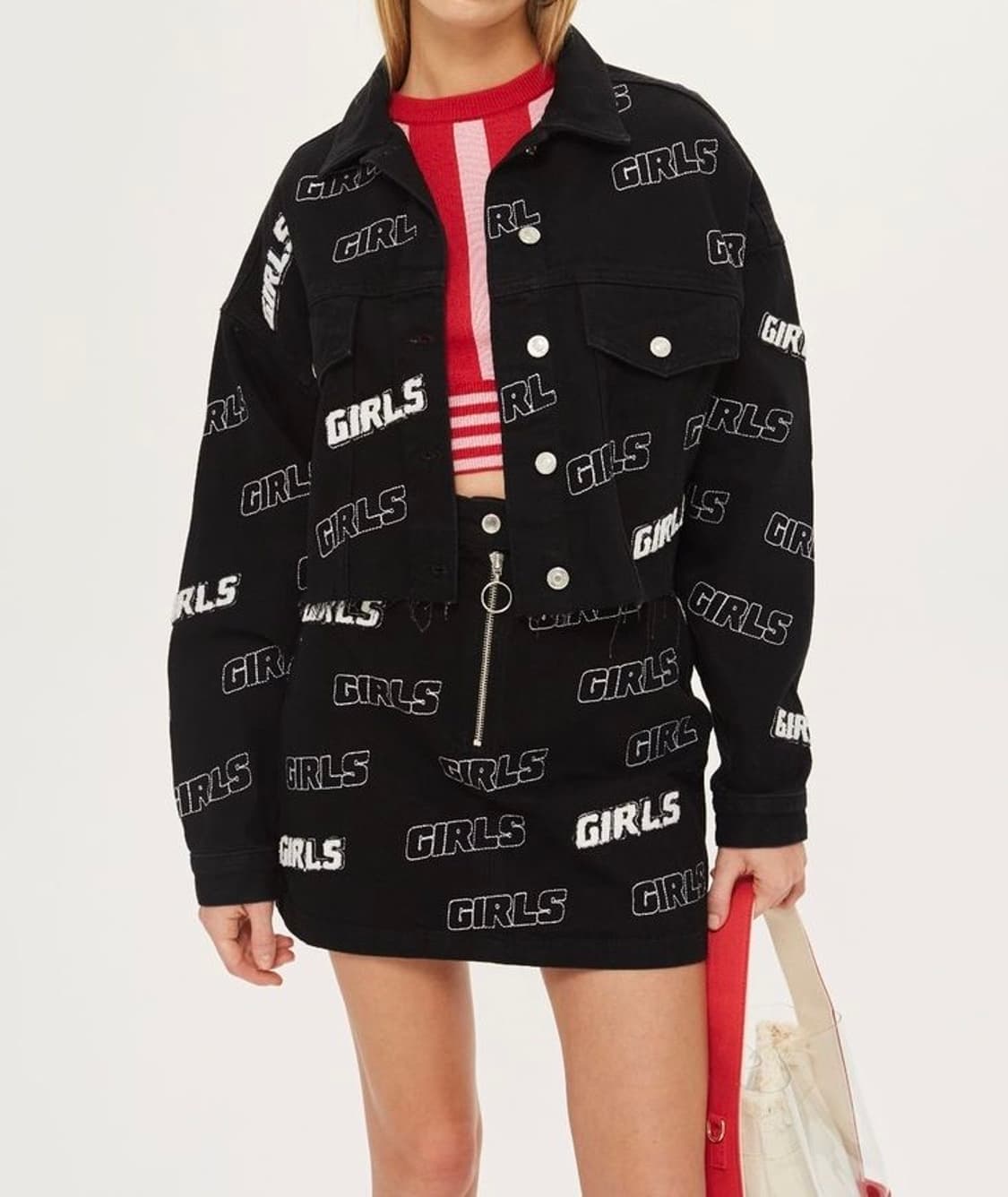 Topshop 걸스 패턴 블랙 데님 자켓 스커트 셋업 상품이미지5