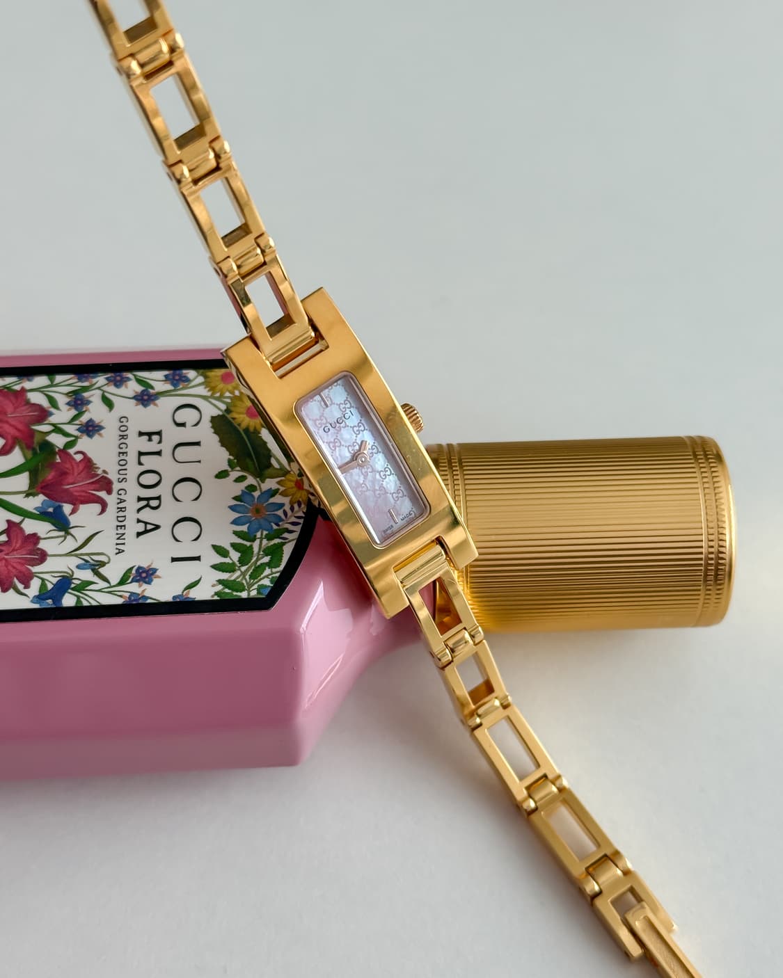 구찌 핑크 GG패턴 다이얼 골드 팔찌 시계 상품이미지2