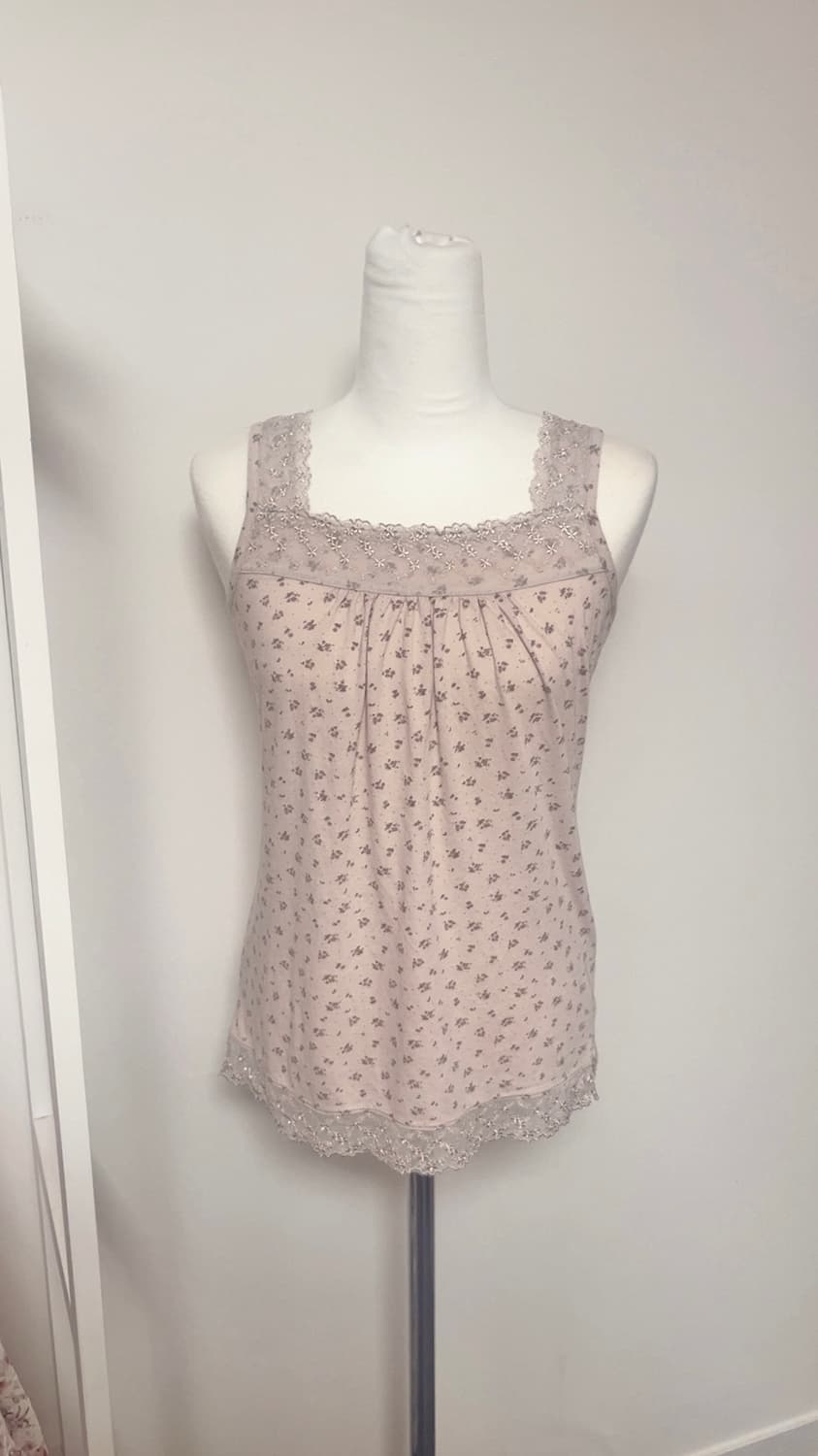 일본빈티지 대장 모리걸 핑크 플라워 레이스 슬리브리스 상품이미지1