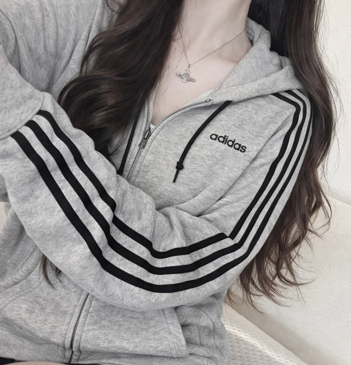 🐰아디다스 그레이 코튼 면 후드집업 데일리💭 상품이미지1