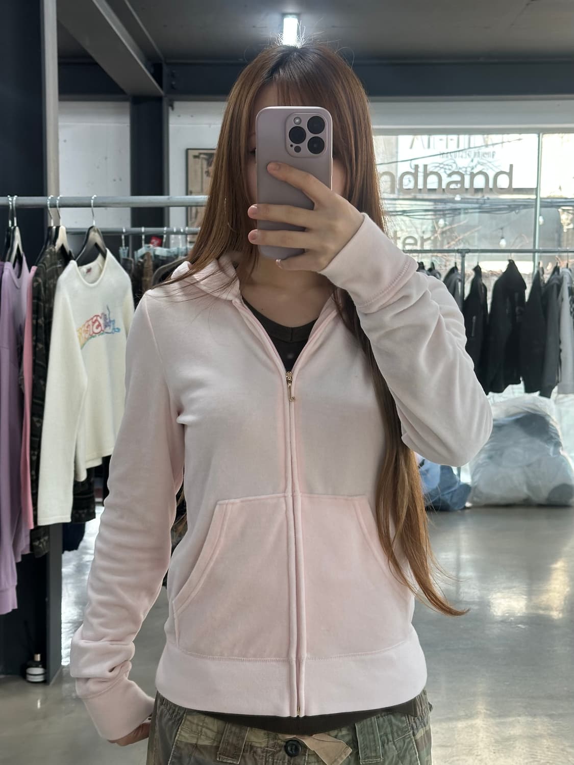 쥬시꾸뛰르 큐빅 후드집업 베이비핑크 상품이미지5