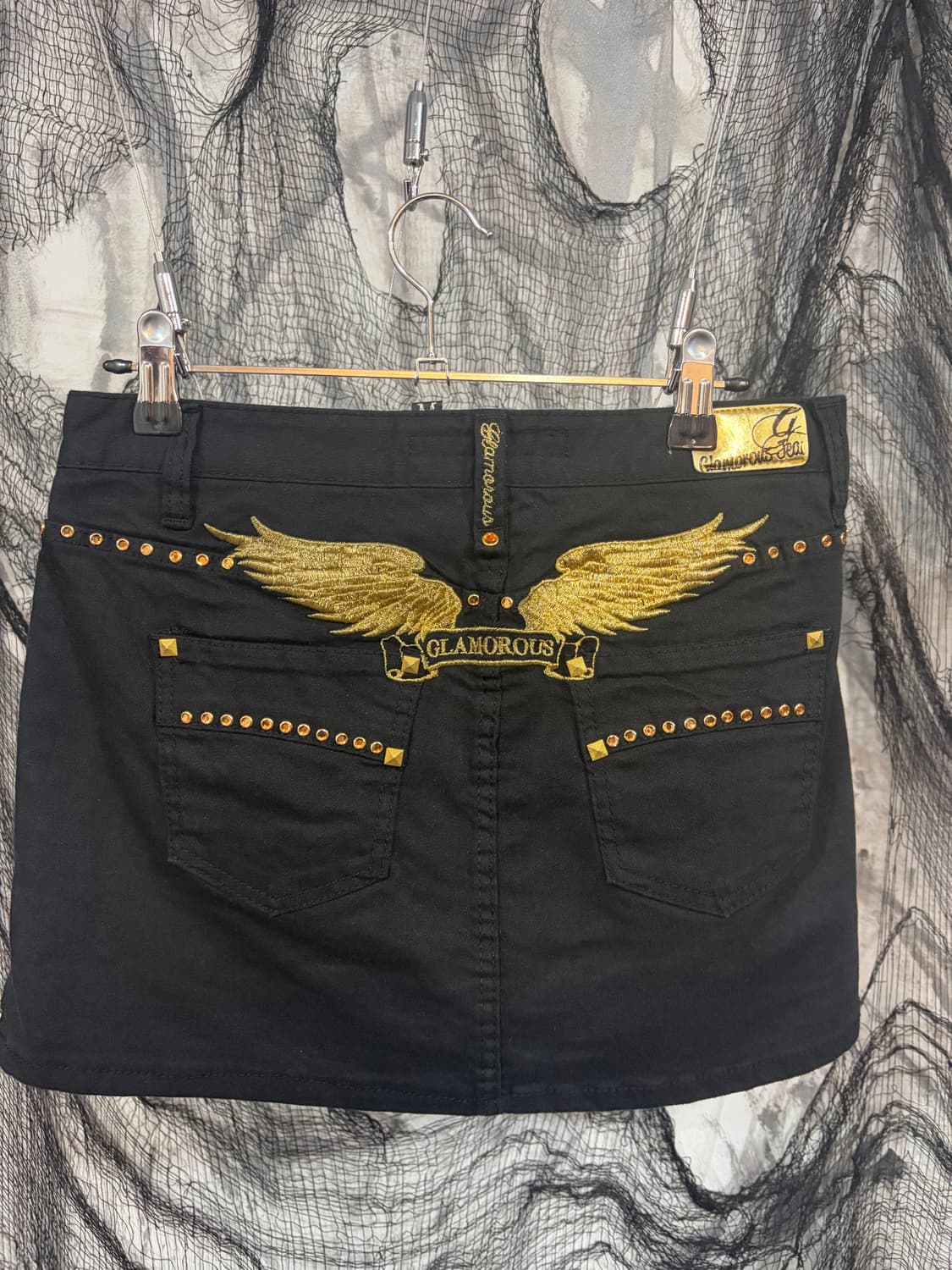 Y2k Gothic gold wing studs mini skirt 상품이미지4