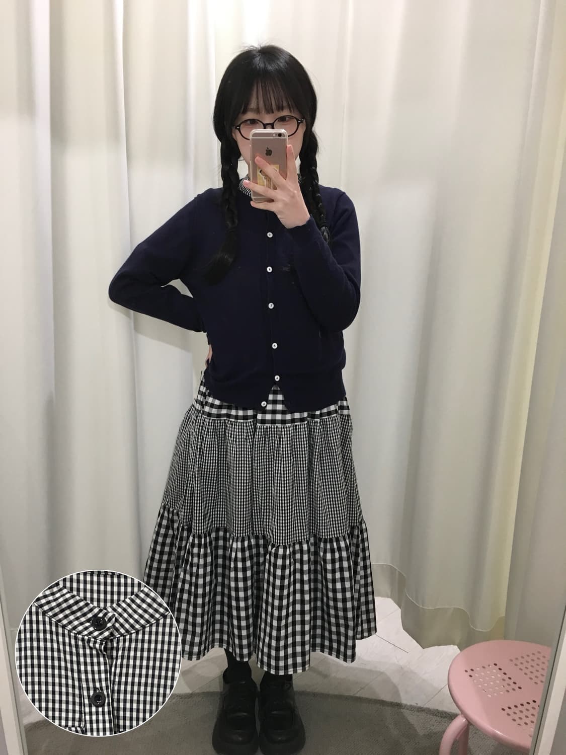 패치 체크 롱원피스 상품이미지1