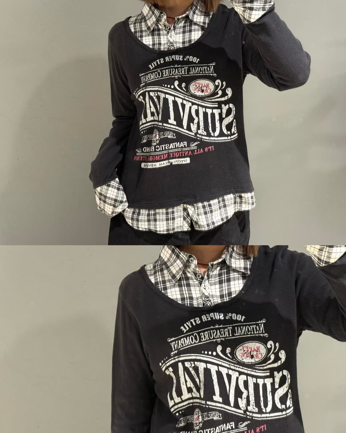 shirt layered detail lettering top 상품이미지1