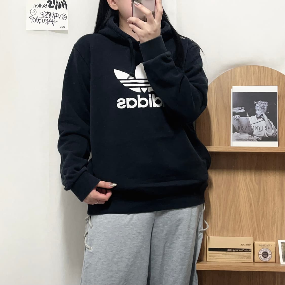 [정품] 아디다스 블랙 빅 트레포일 후드티 [ L ] 상품이미지1