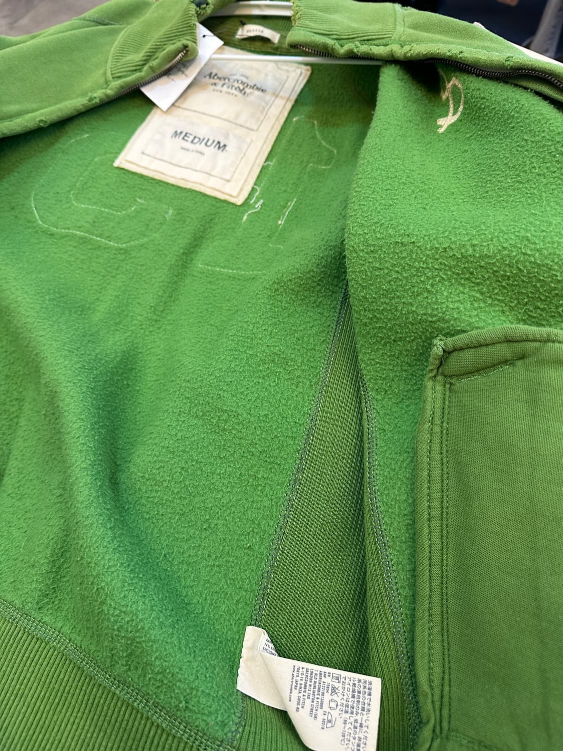 M) 아베크롬비 희귀 빈티지 그린 기모 집업 져지 머슬핏 상품이미지4