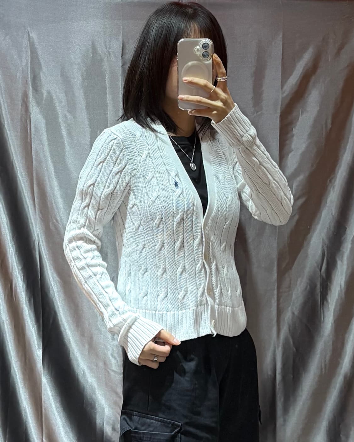 M 폴로랄프로렌 우먼스 네이비포니 화이트 가디건 상품이미지1