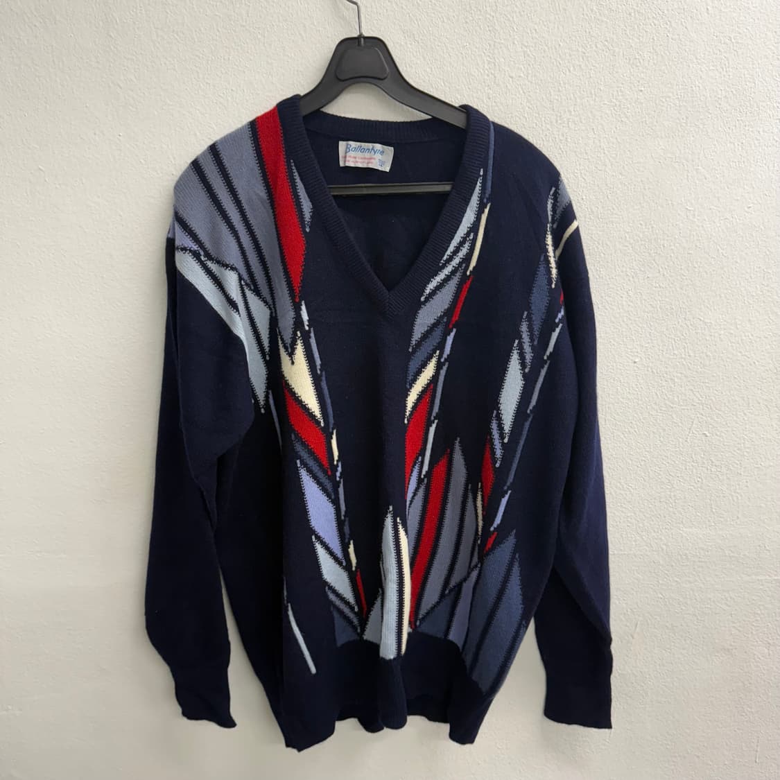 발란타인 캐시미어 100% V넥 아가일 니트 가디건 상품이미지1