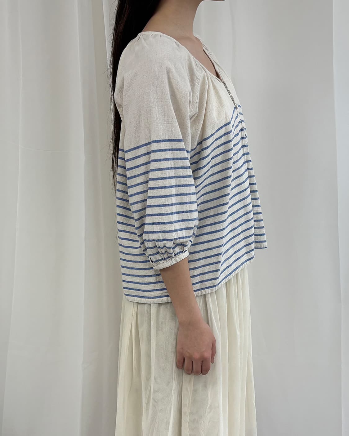 marina half stripe linen mixed blouse 상품이미지8