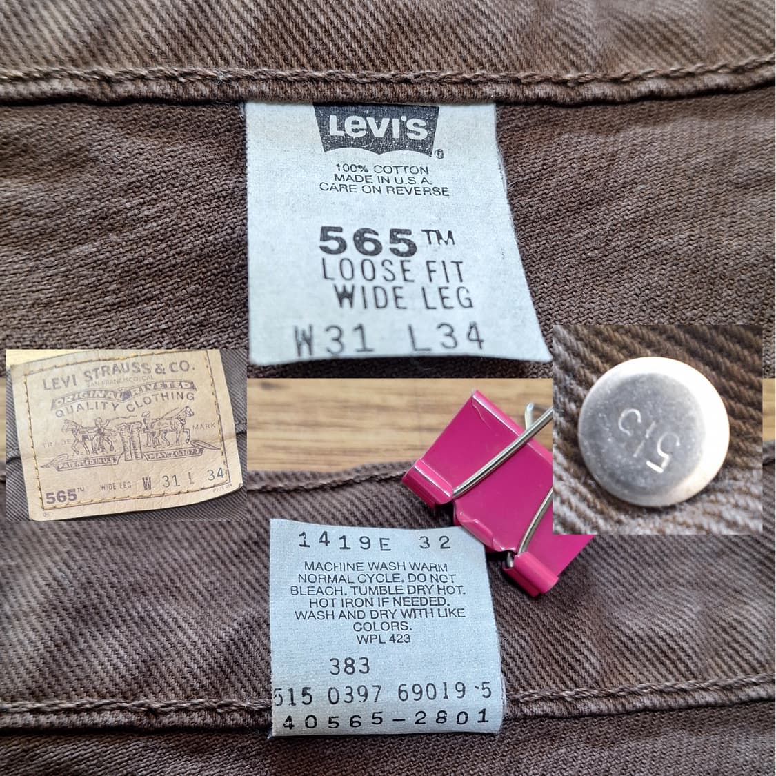 90s 미제 빈티지리바이스 565 오렌지탭 브라운 W31L34 상품이미지7