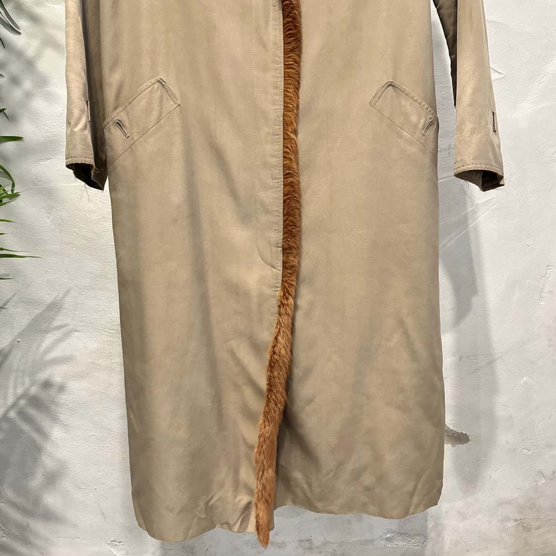 JPN VINTAGE 롱 코트 퍼 트리밍 하이넥 히든버튼 디테일 베이지 상품이미지5