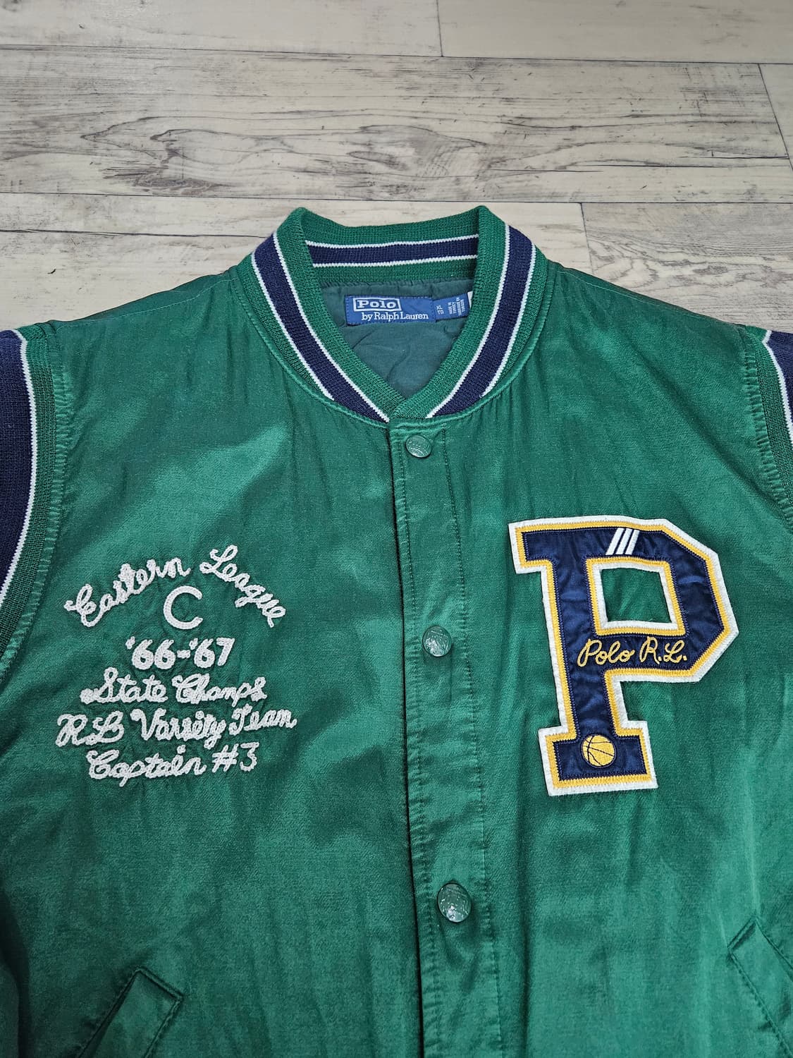 (xl)폴로 랄프로렌 레터맨 새틴 사틴 바시티 자켓 그린 상품이미지5