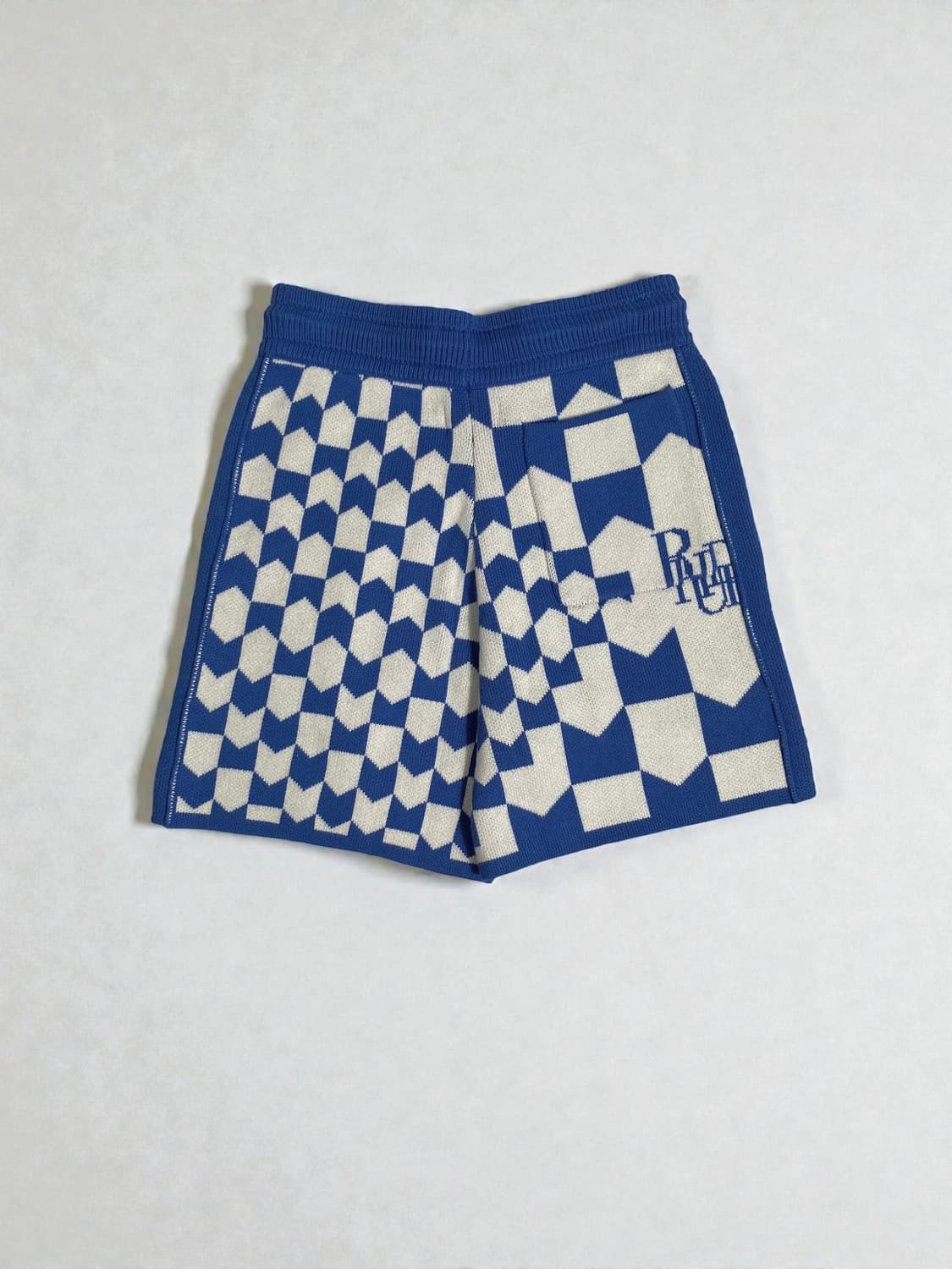 RHUDE 루드 레이싱 체커 면/캐시미어 니트 반바지 블루 S사이즈 상품이미지2