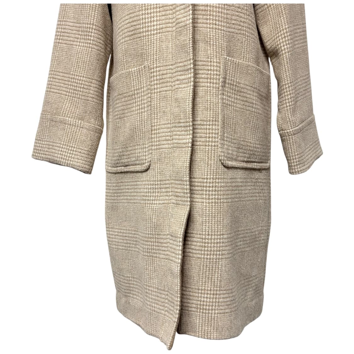 3678 브라운 체크 모직 후드롱코트 상품이미지3