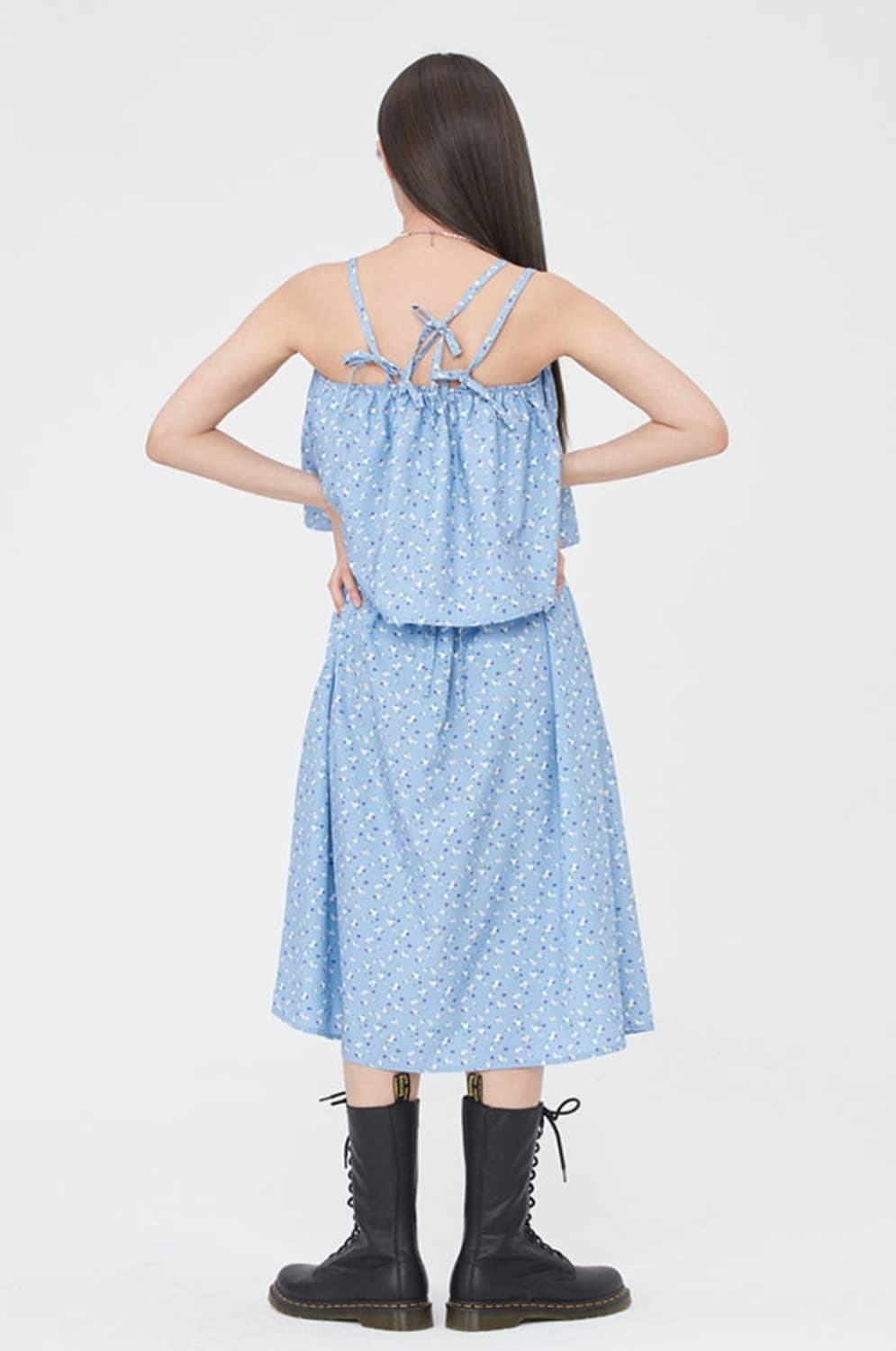 타겟토 플라워패턴 레이어드 원피스 새상품 (F/스카이블루) 상품이미지2