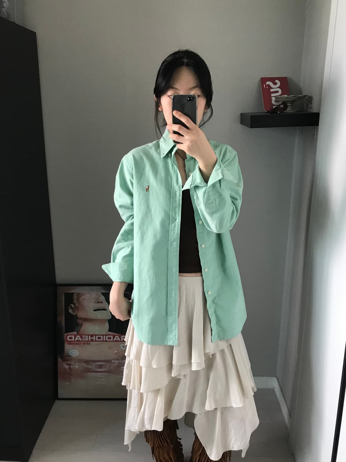 폴로 랄프로렌 QR코드택 포니로고 민트색 셔츠 상품이미지1