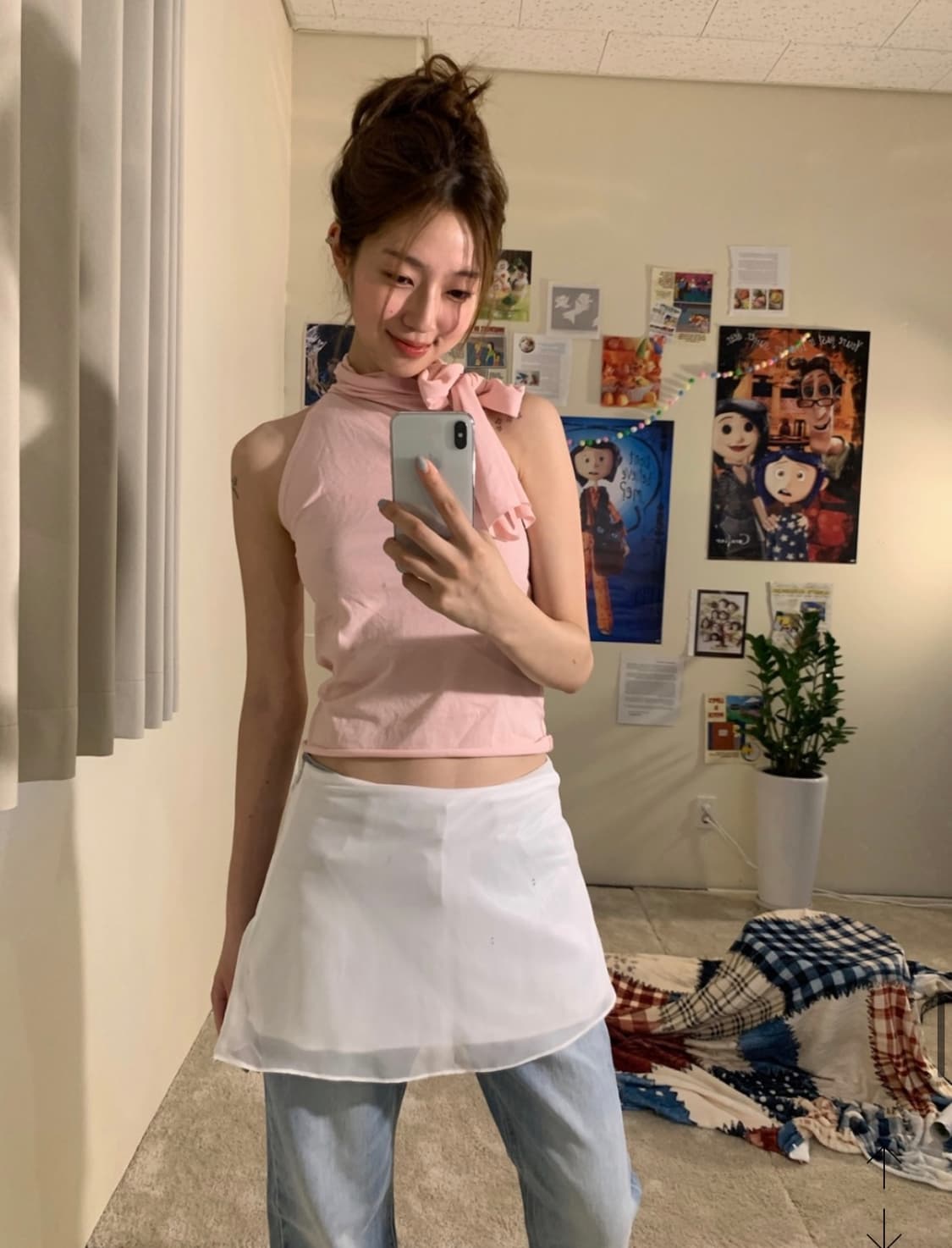 보우아카이브 쉬폰 화이트 미니 스커트 상품이미지4