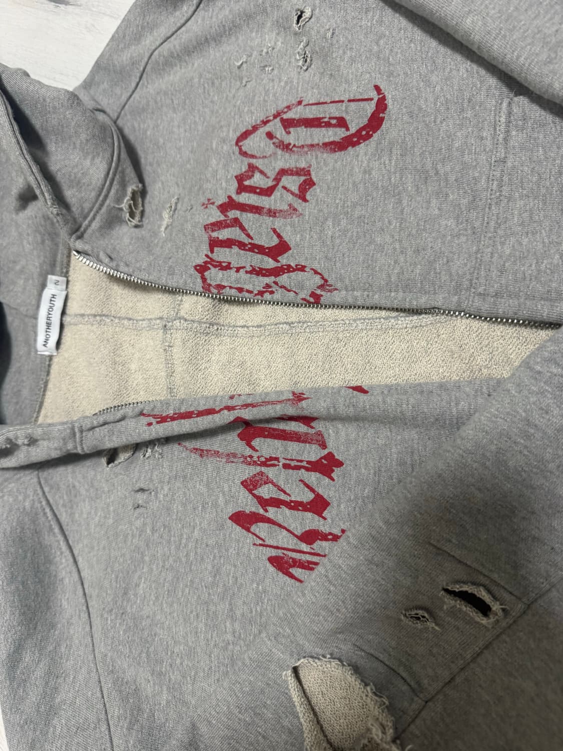 어나더유스 데미지드 크롭 집업 후디 그레이 2사이즈 상품이미지2