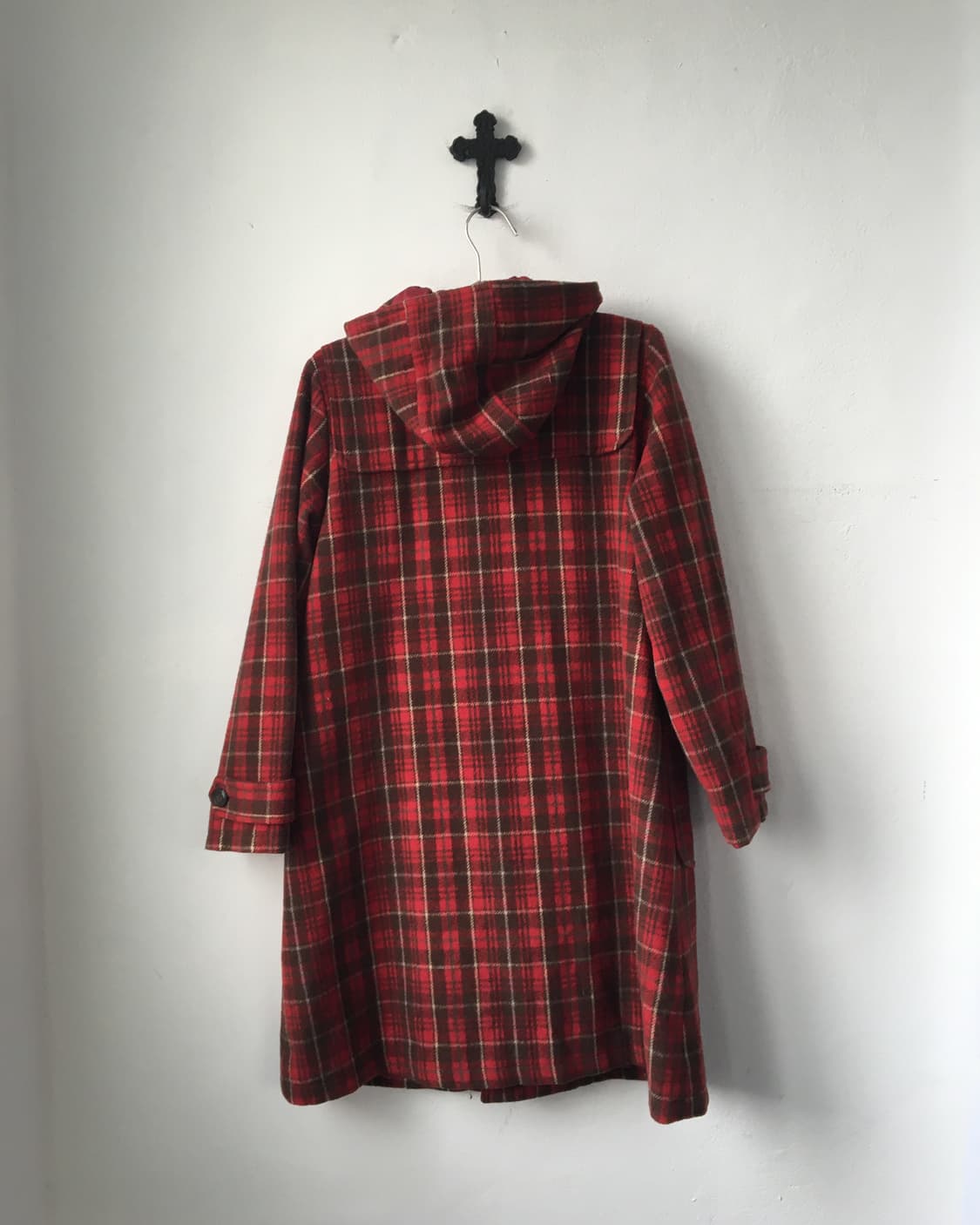Check pattern duffle button hood coat 상품이미지3