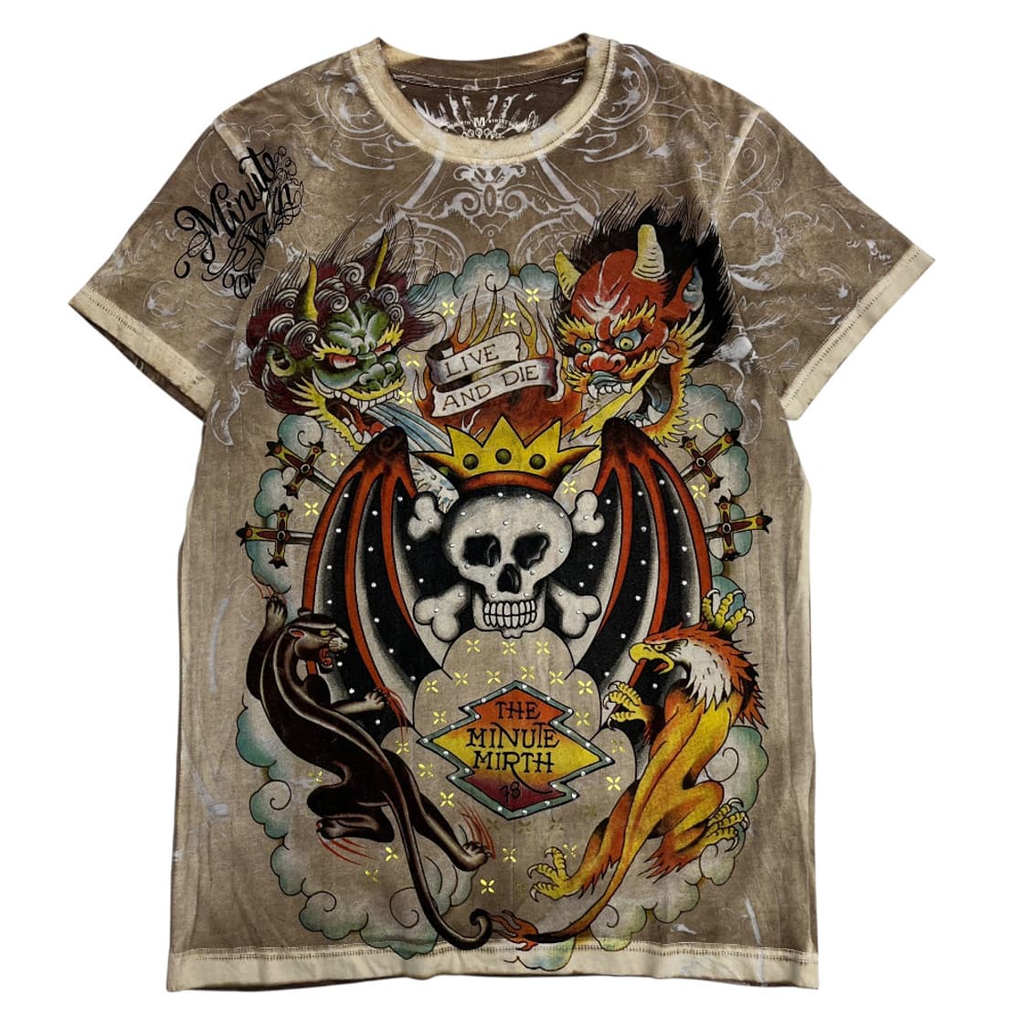 00s 재팬 이레즈미 프린팅 브라운 펑크 반팔 M 상품이미지3