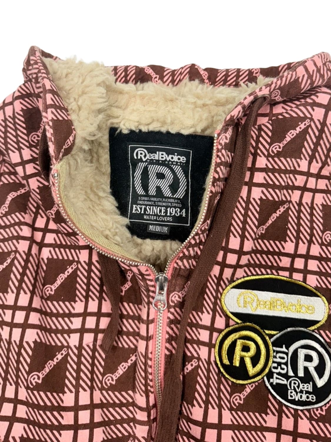 빈티지 RealBvoice 핑크브라운 패치 후드집업 상품이미지4