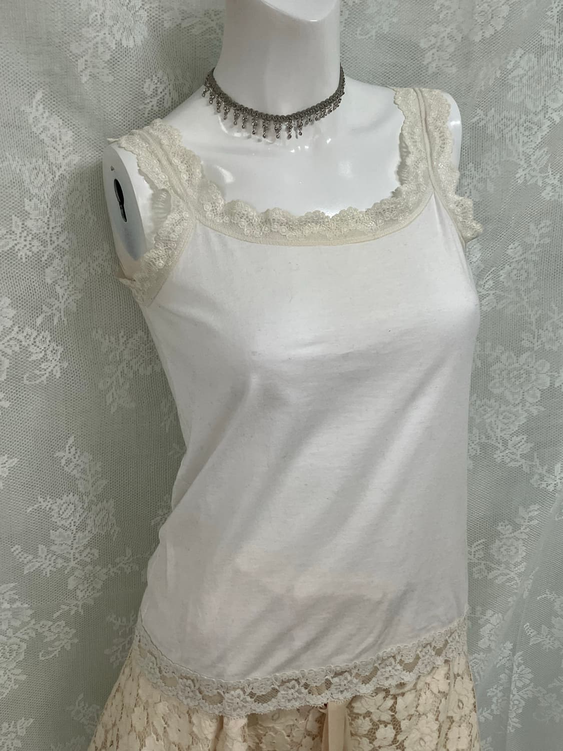 빈티지 화이트 레이스 나시 1112 모리걸 y2k 스트릿 갸루 펑키 일본 상품이미지3