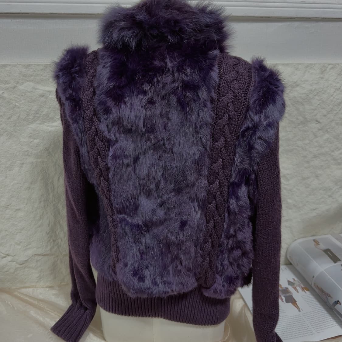 빈티지 다크 퍼플 폭스퍼 카라 토끼털 꽈배기 니트자켓 가디건 상품이미지6