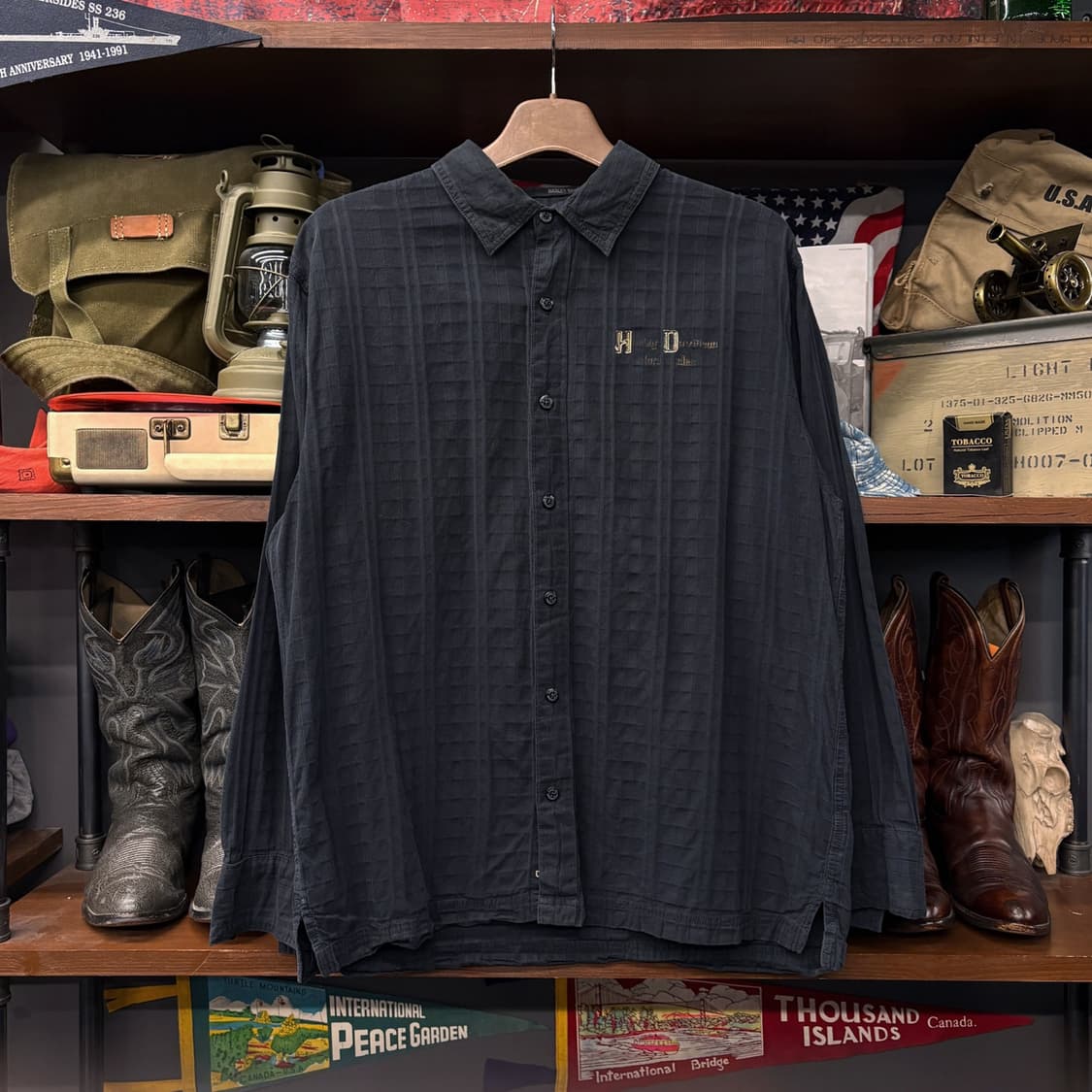 00s 할리데이비슨 헤리티지 엔틱 프린트 멀티 리플스탑 코튼셔츠 N279 상품이미지1