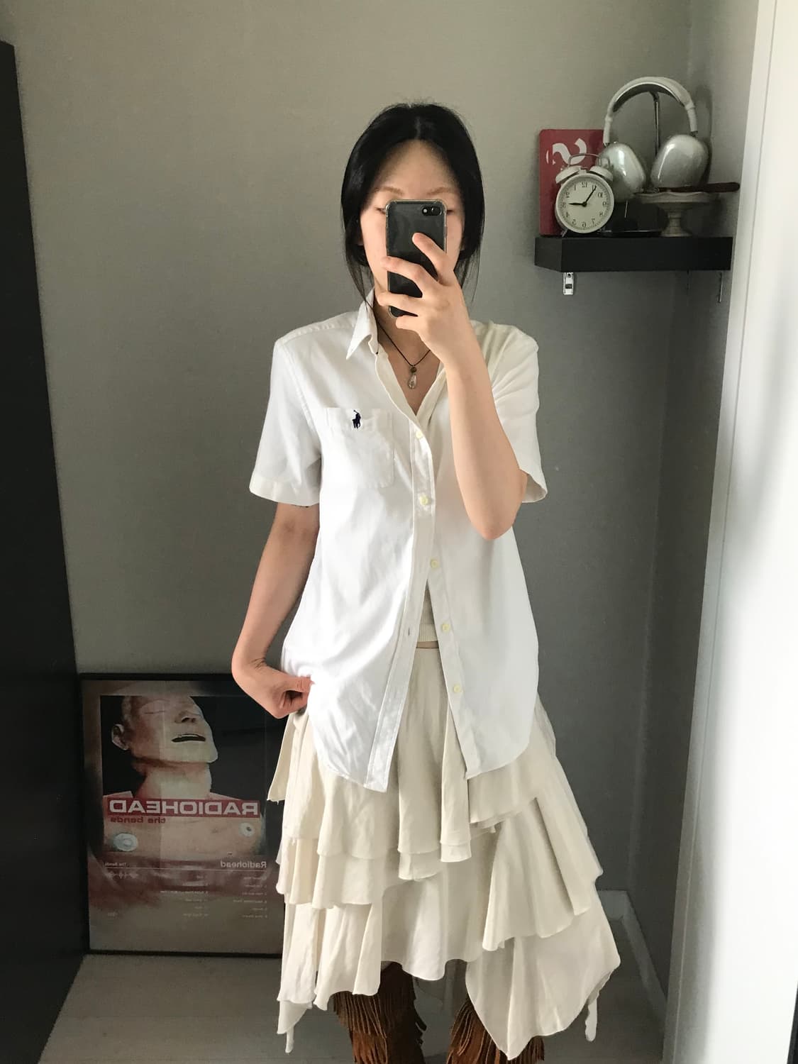 폴로 랄프로렌 포니 로고 포켓 화이트 반팔 셔츠 상품이미지4