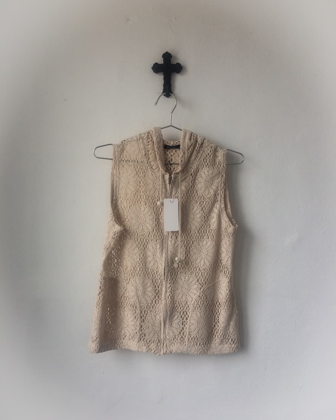 Flower pattern crochet hood vest 상품이미지2