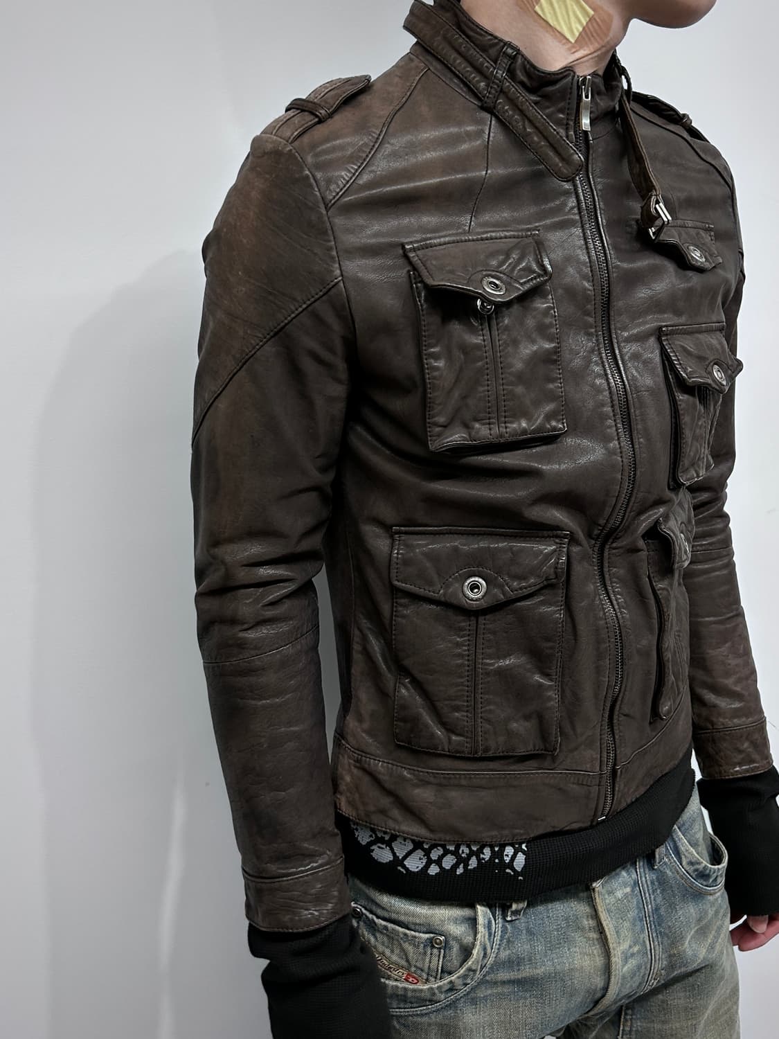 카프 스킨 멀티 포켓 레더 자켓 상품이미지1