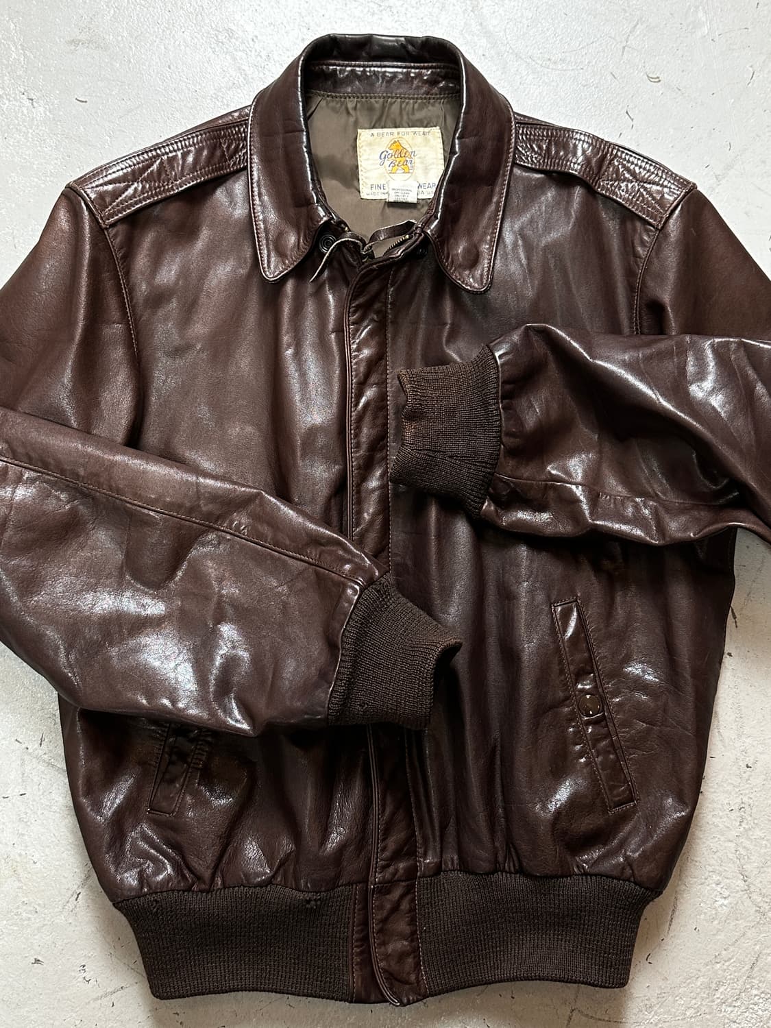 90's USA Made 골든베어 A-2 레더 자켓 빈티지 레더 봄버 상품이미지8