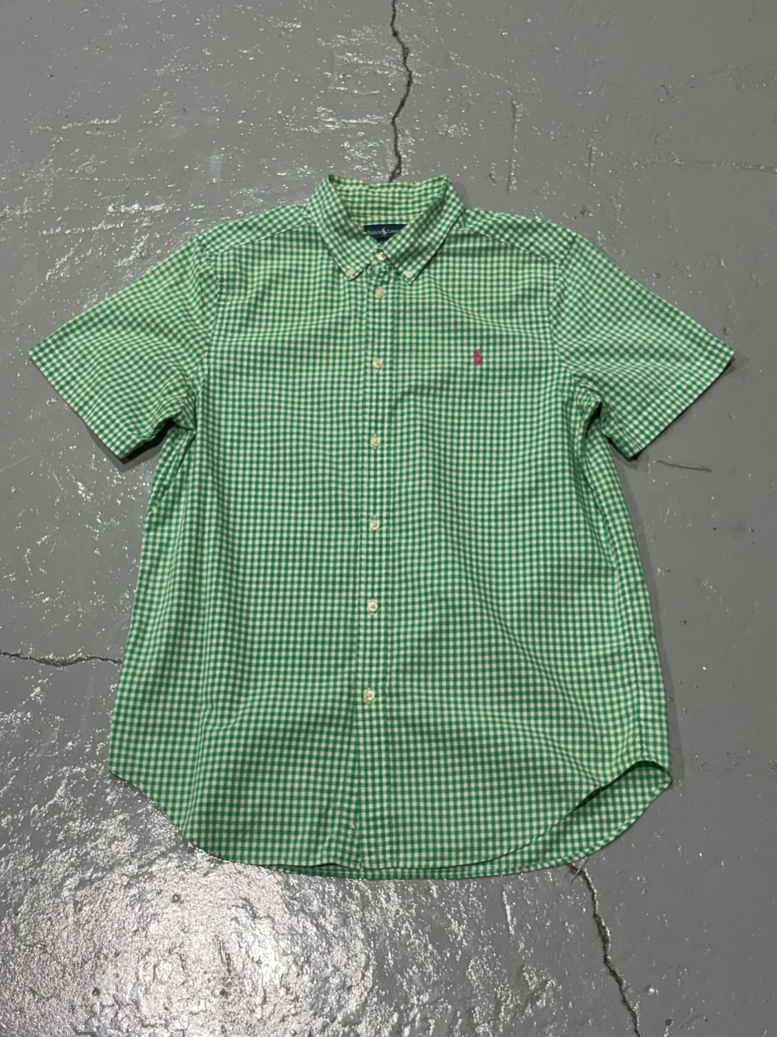 폴로 랄프로렌(PoloRalphLauren) 그린 깅엄 체크 반팔 셔츠 상품이미지1