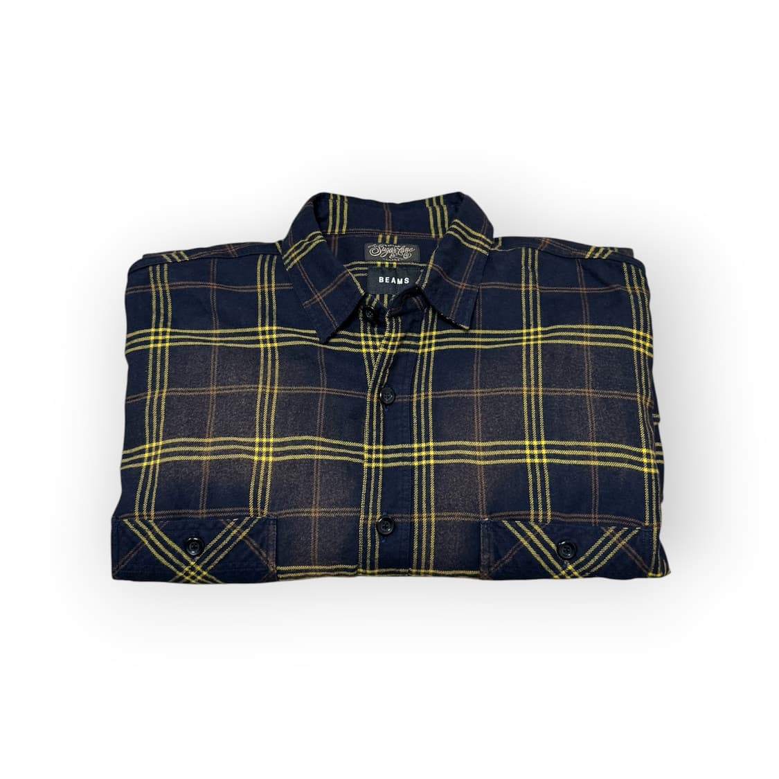 슈가케인 x 빔즈 플란넬 다크 네이비 체크 셔츠 상품이미지3