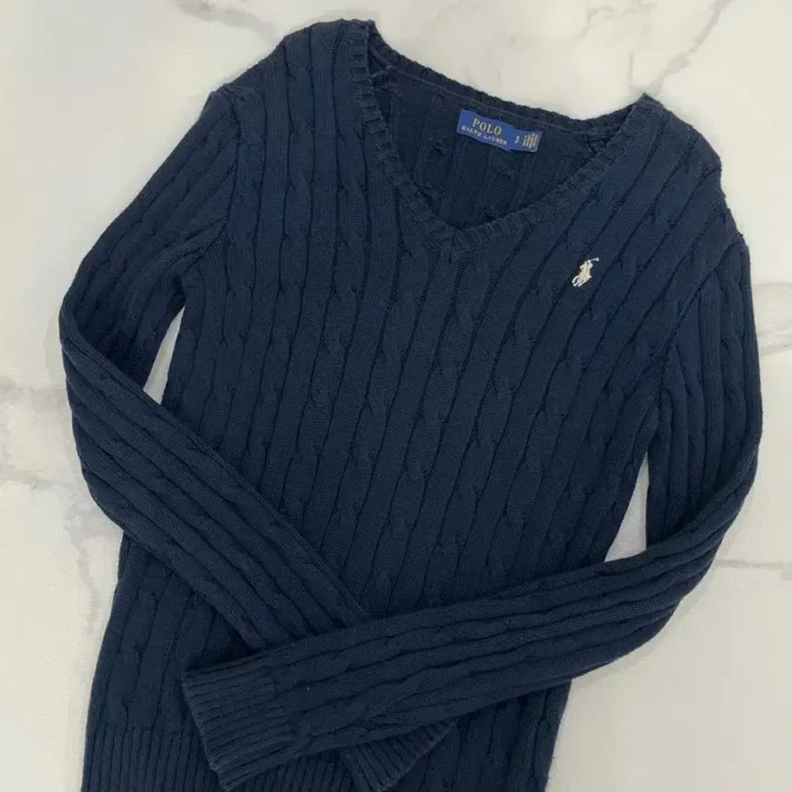 [정품] 폴로 랄프로렌 여성 슬림핏 케이블 니트 브이넥 S 상품이미지2