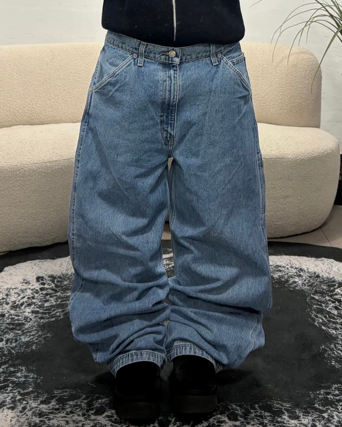 90s vintage 레드 포인트 와이드 데님 카고 팬츠  상품이미지2