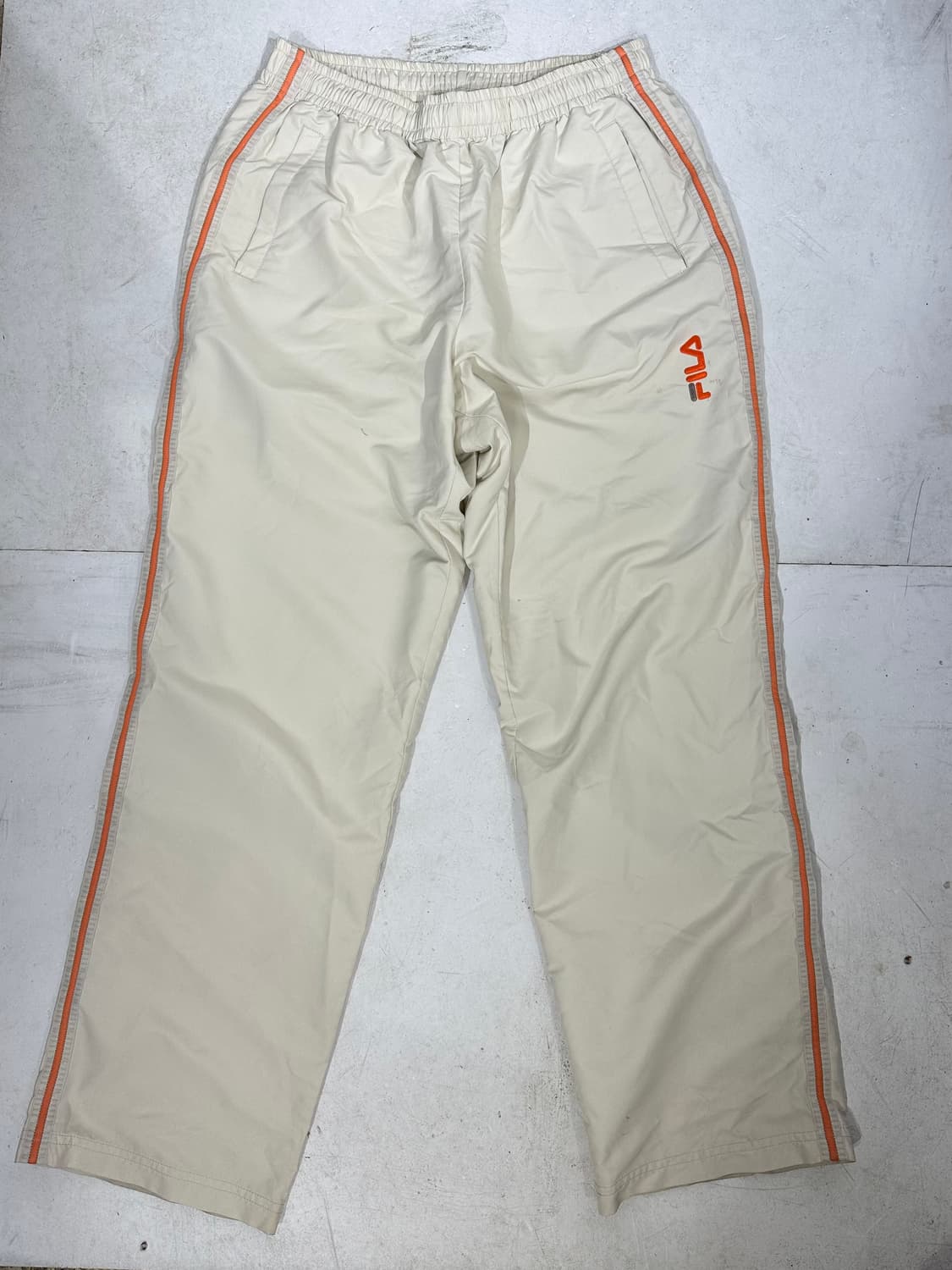 휠라 와이드 베이지 오렌지 사이드 라인 트랙 팬츠 L 상품이미지4