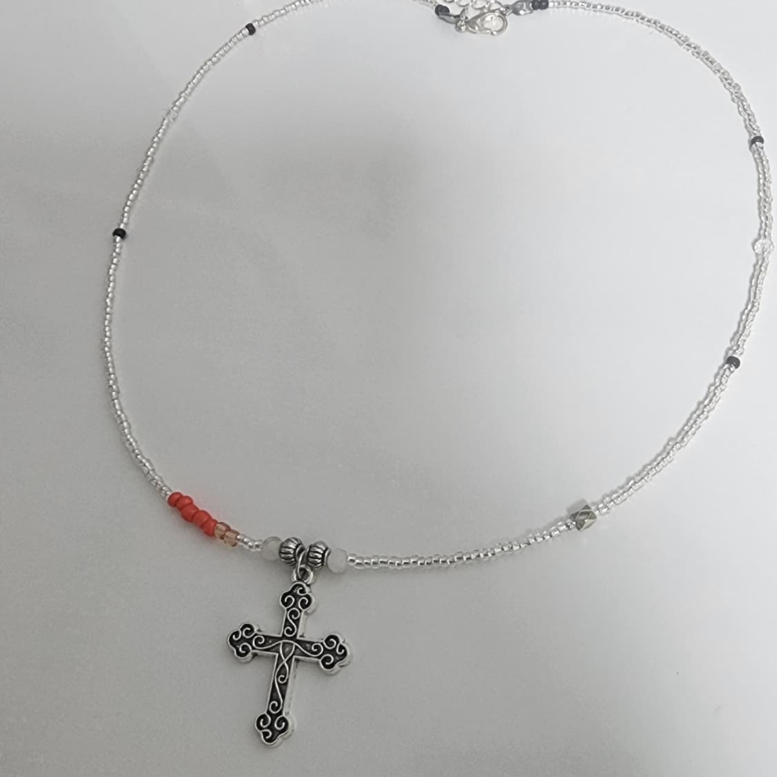 남자 주황 포인트 십자가 목걸이 상품이미지2