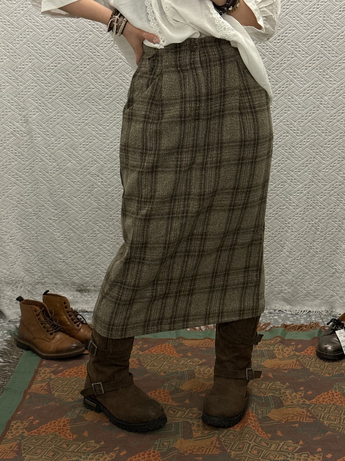 빈티지 코지 밴딩 하구미 타탄체크 롱스커트 K0153 상품이미지2