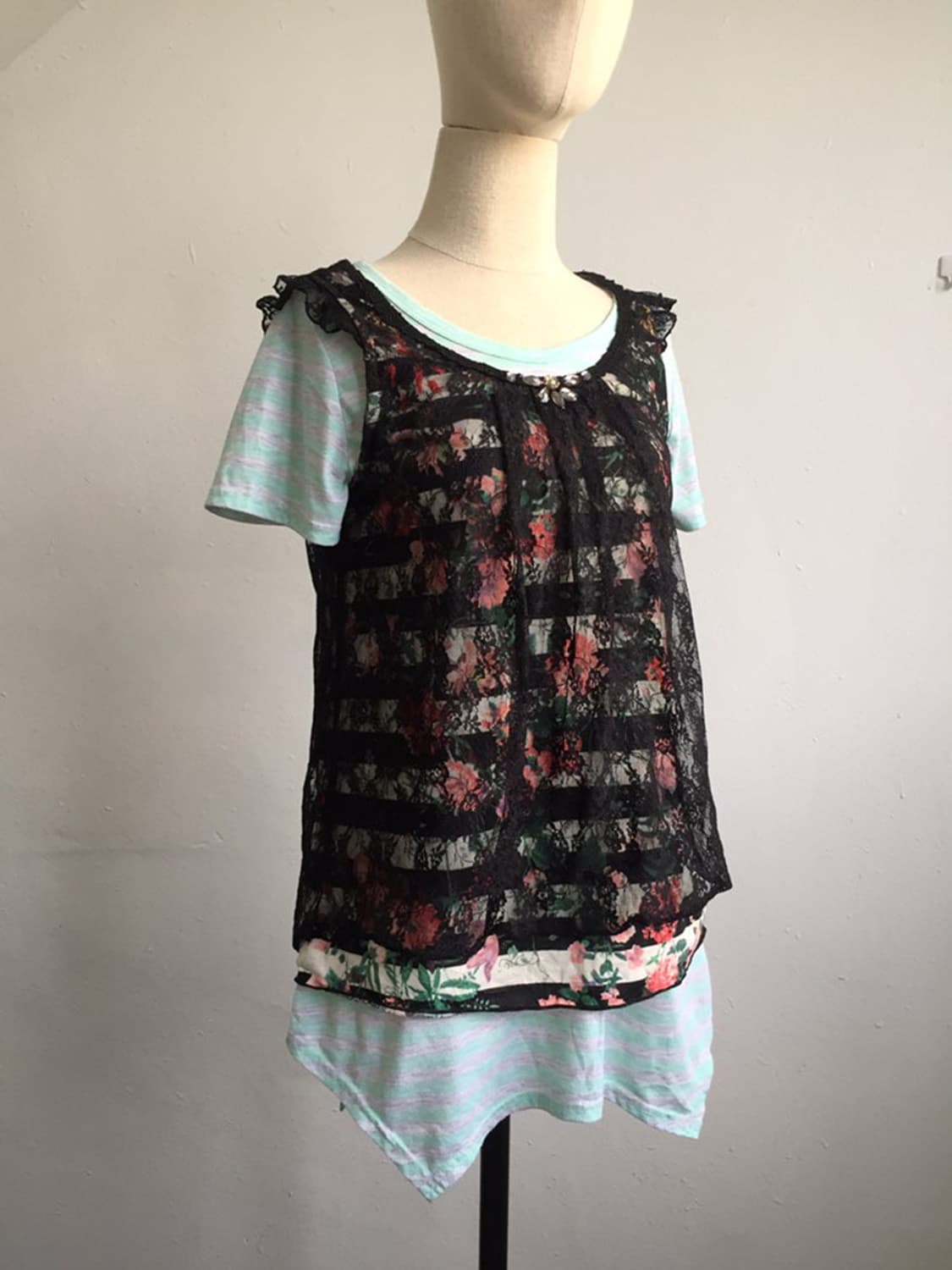 Anna & Alice mint striped unbalanced top 상품이미지4