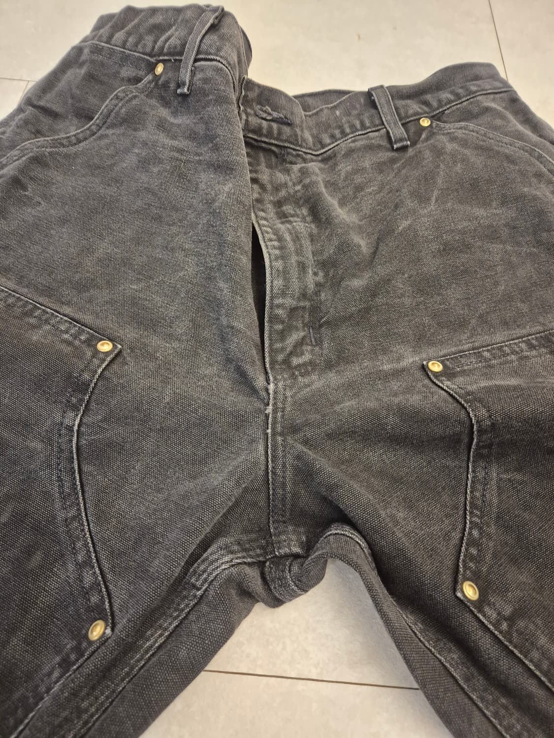 빈티지 칼하트 더블니 B01 블랙 실측34 라벨38×30 상품이미지9