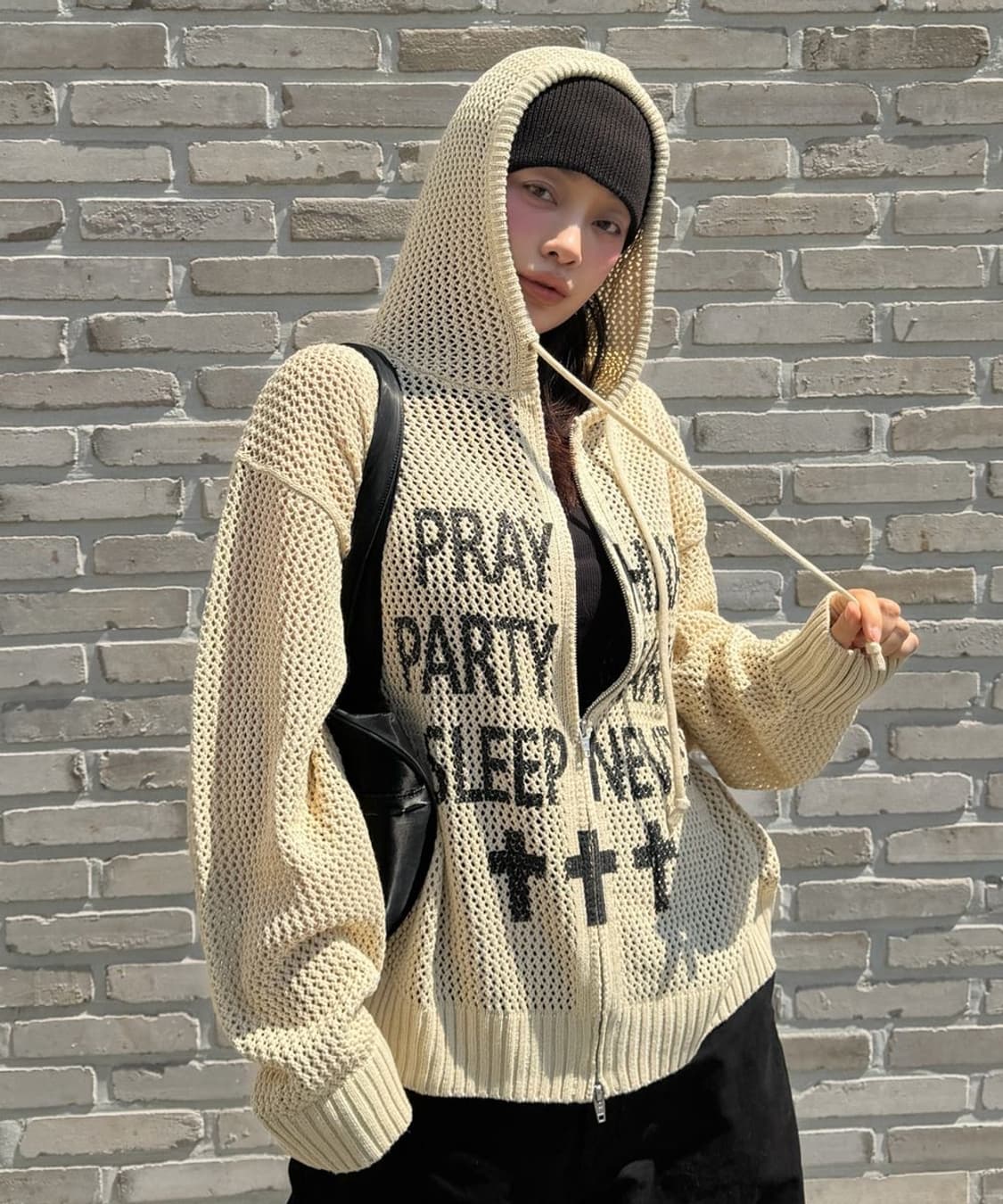 오와이 PRAY HARD KNIT HOODIE ZIP UP 상품이미지1