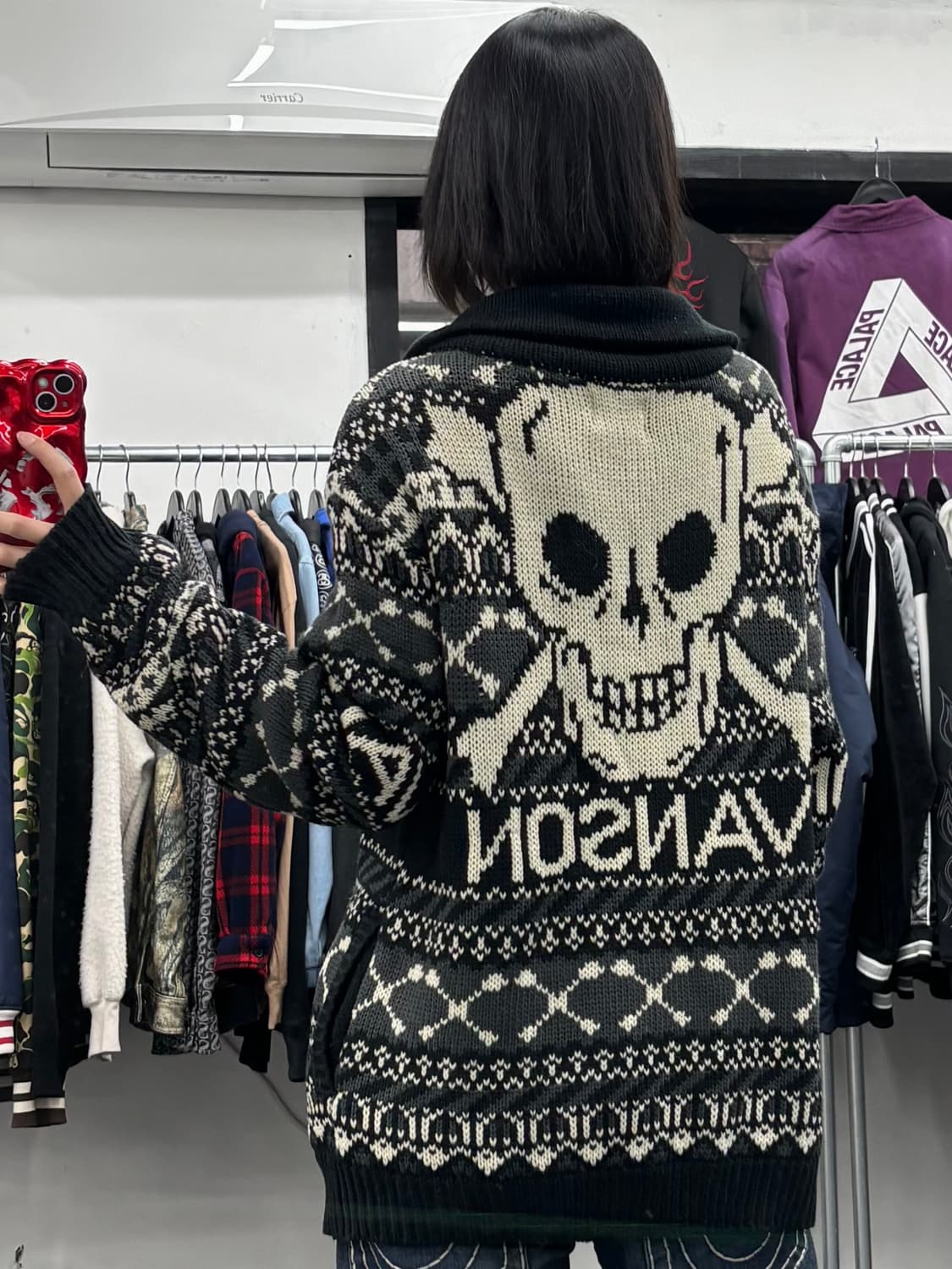 밴슨 레더 스컬 니트 집업 상품이미지5