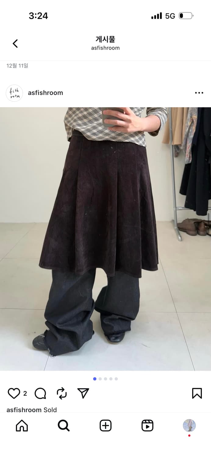 피쉬룸 asfishroom 벨벳 브라운 스커트 상품이미지1