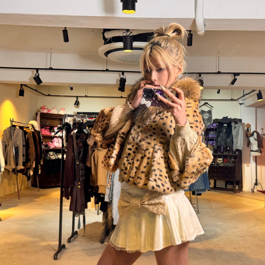 백 리본 포인트 래빗&폭스 퍼자켓 상품이미지4