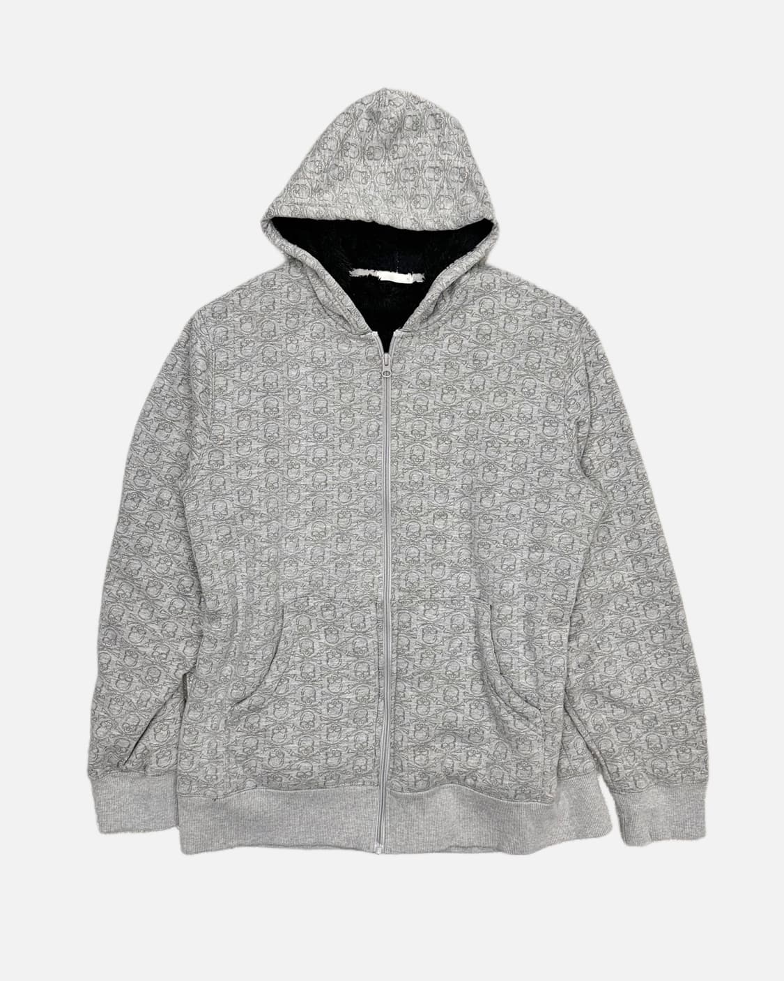 skull pattern grey hood zip-up 상품이미지1